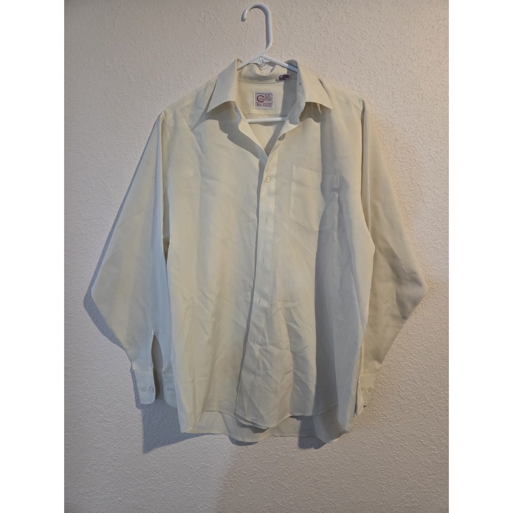 Vintage Gis Collection Silk Touch Long Sleeve Ivory Button Up 15.5- 32/33